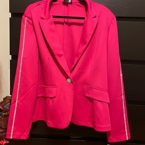 Women pink blazer jacket with rhinestones Hot color Barbie style cute fashion